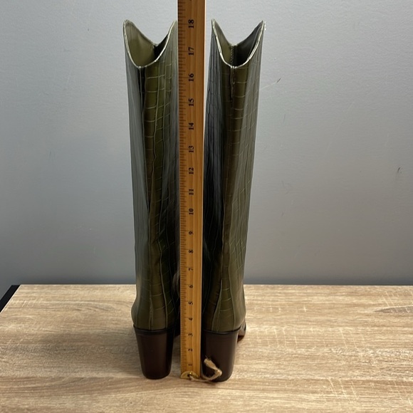 Schutz NWT Maryanna Olive Green Croc-Embossed Knee-High Boots - Picture 11 of 12